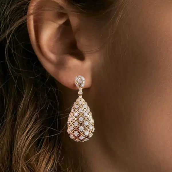 6ctw Round Cut White Sapphire Sparkling Gold Net Diamond Teardrop Earrings