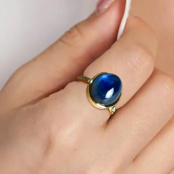 6ctw Round Cut Sapphire Carat Ceylon Cabochon Cocktail Ring
