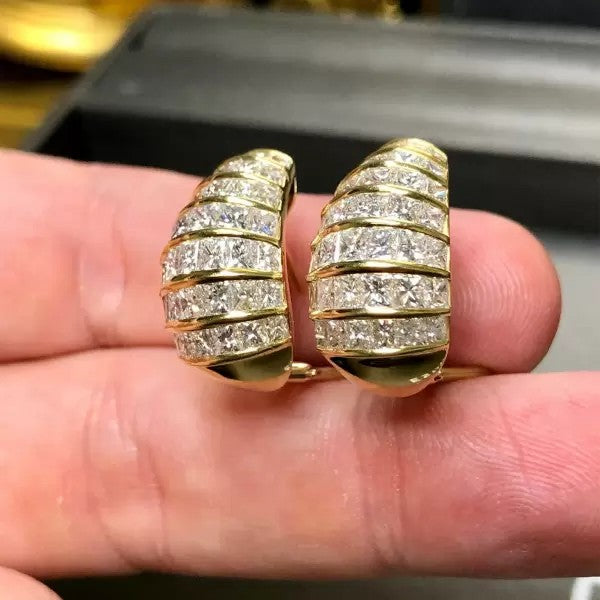 7ctw Princess Cut White Sapphire Hoop Earrings