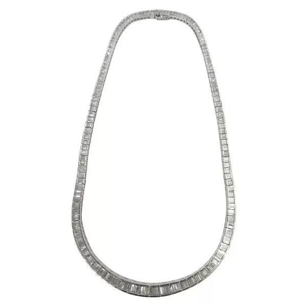 17ctw Baguette Cut White Sapphire Statement Necklace
