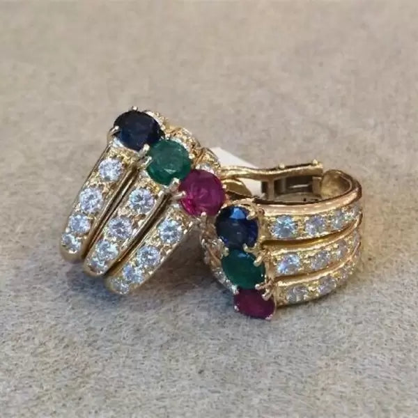 8ctw Round Cut Sapphire Ruby Emerald Hoop Earrings