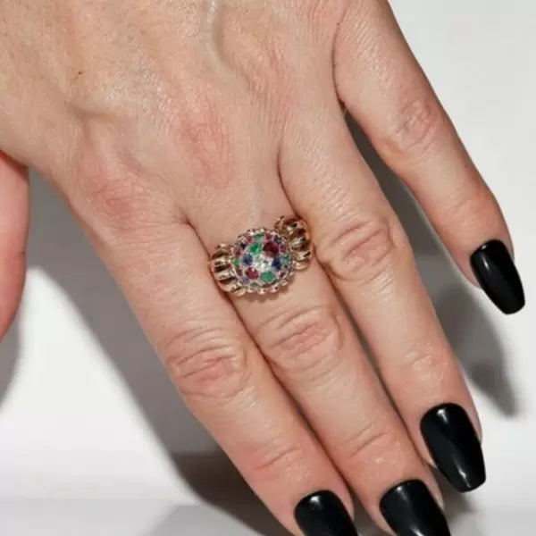 Vintage 3.3ctw Round Cut Ruby Sapphire Emerald Ring