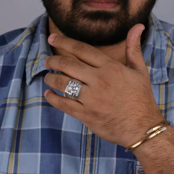 6.24ctw Round Cut White Sapphire Wide Engagement Ring