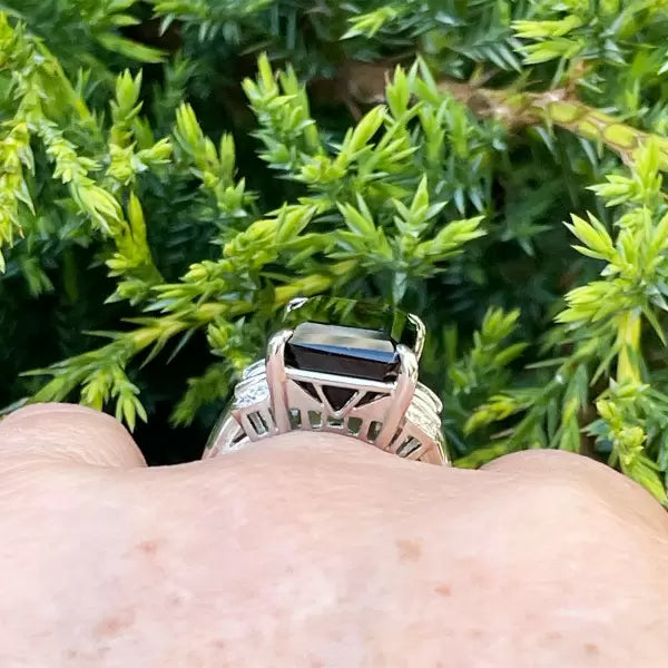 Art Deco 12.18ctw Emerald Cut Green Tourmaline Cocktail Ring