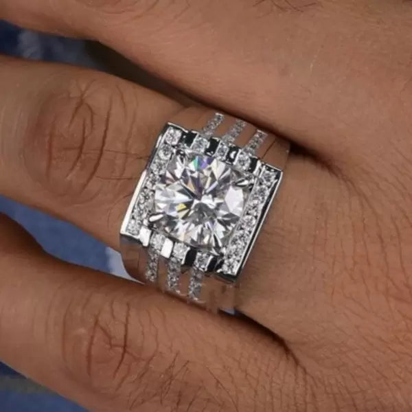 6.24ctw Round Cut White Sapphire Wide Engagement Ring