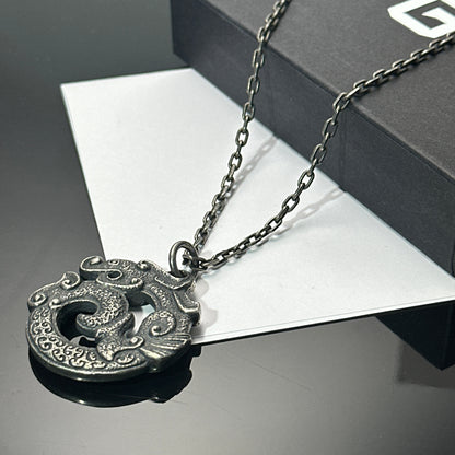 Solid 925 Sterling Silver Dragon Pendant Necklace | Vintage Original Design, Unisex Couple Style（YS-20250926-1）