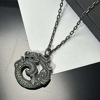 Solid 925 Sterling Silver Dragon Pendant Necklace | Vintage Original Design, Unisex Couple Style（YS-20250926-1）