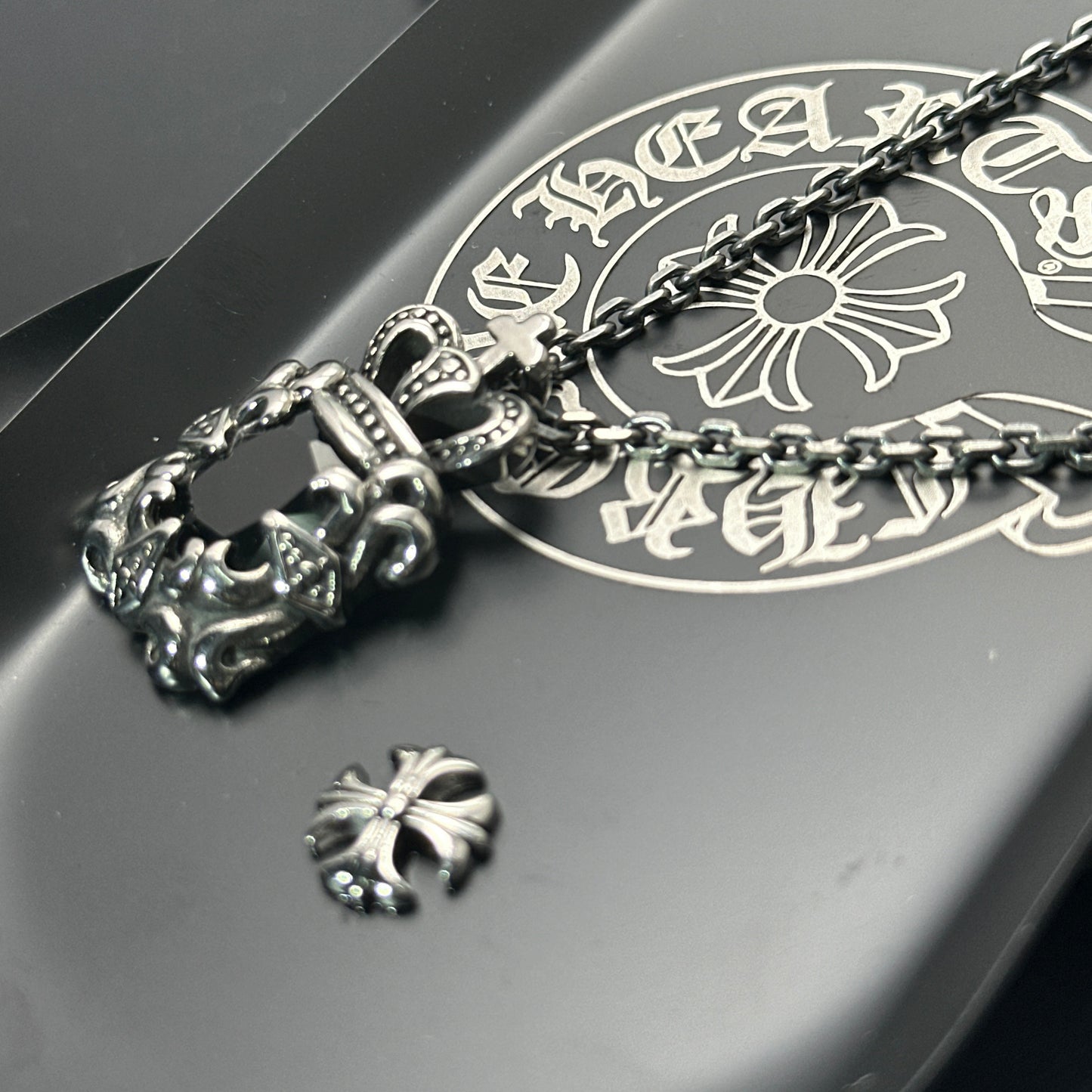 Vintage Crown Black Gem 316 Stainless Steel Pendant Necklace | Unisex Punk Fashion, 65cm Chain（GS-20250912-9）