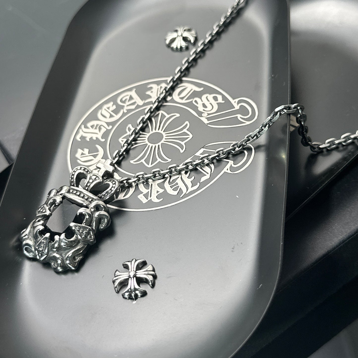 Vintage Crown Black Gem 316 Stainless Steel Pendant Necklace | Unisex Punk Fashion, 65cm Chain（GS-20250912-9）