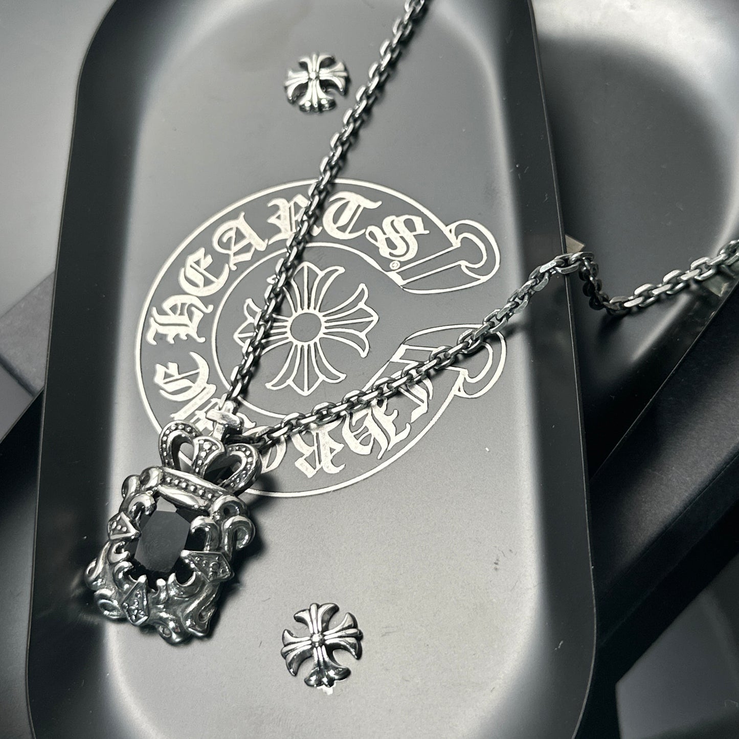 Vintage Crown Black Gem 316 Stainless Steel Pendant Necklace | Unisex Punk Fashion, 65cm Chain（GS-20250912-9）
