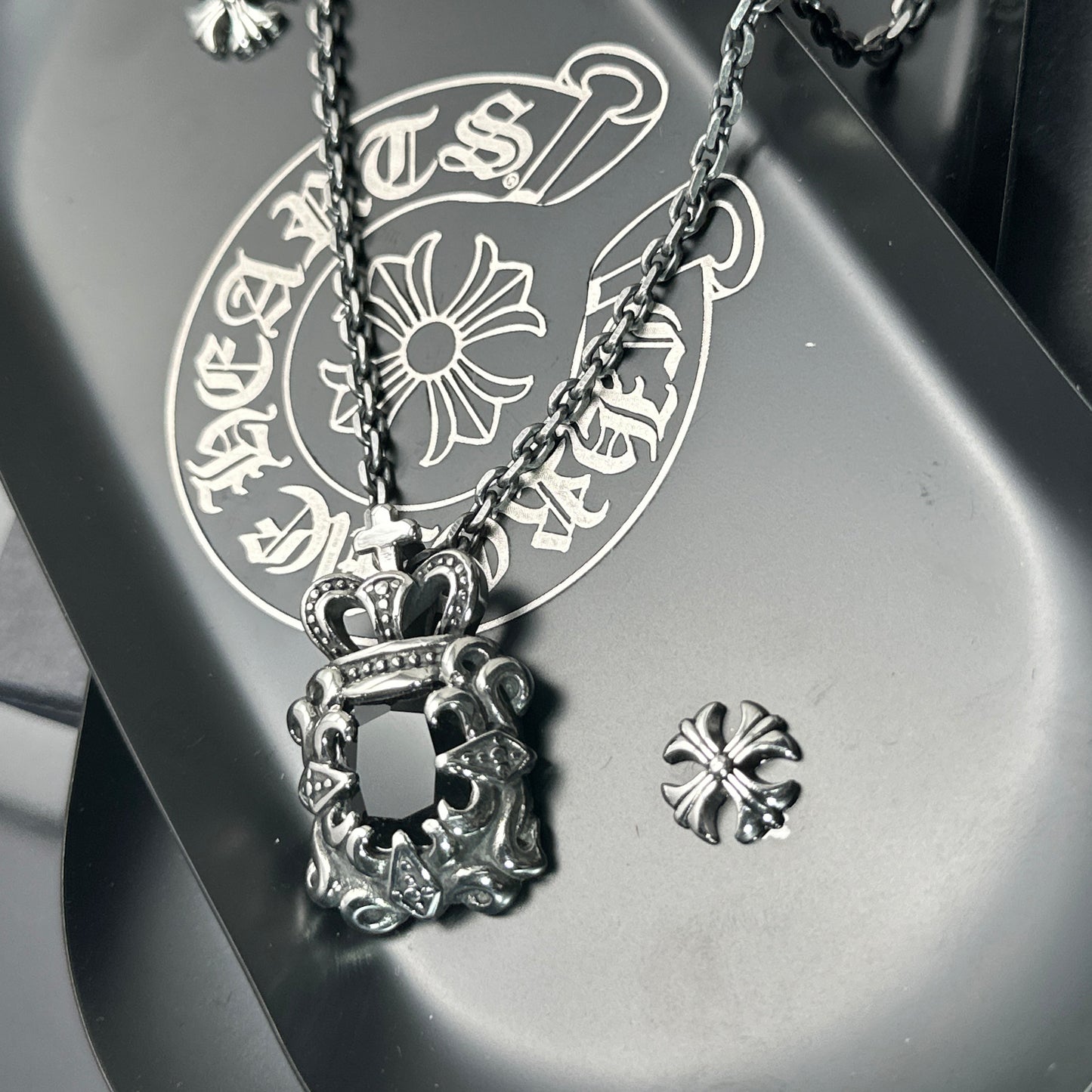 Vintage Crown Black Gem 316 Stainless Steel Pendant Necklace | Unisex Punk Fashion, 65cm Chain（GS-20250912-9）