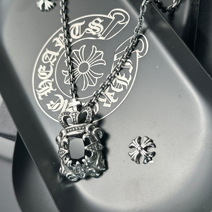 Vintage Crown Black Gem 316 Stainless Steel Pendant Necklace | Unisex Punk Fashion, 65cm Chain（GS-20250912-9）