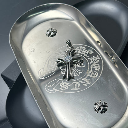 Vintage Oxidized Cross Necklace with Sword, Fleur-de-Lis & Scout Emblem Pendants | Unisex Classic Style, 65cm Chain（GS-20250912-3）