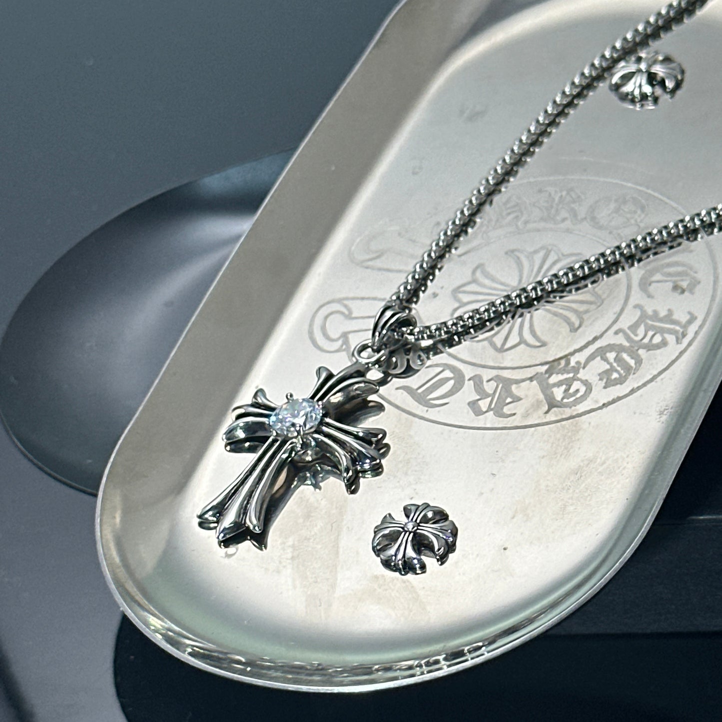 Vintage Oxidized Cross Necklace with Sword, Fleur-de-Lis & Scout Emblem Pendants | Unisex Classic Style, 65cm Chain（GS-20250912-3）