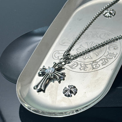 Vintage Oxidized Cross Necklace with Sword, Fleur-de-Lis & Scout Emblem Pendants | Unisex Classic Style, 65cm Chain（GS-20250912-3）