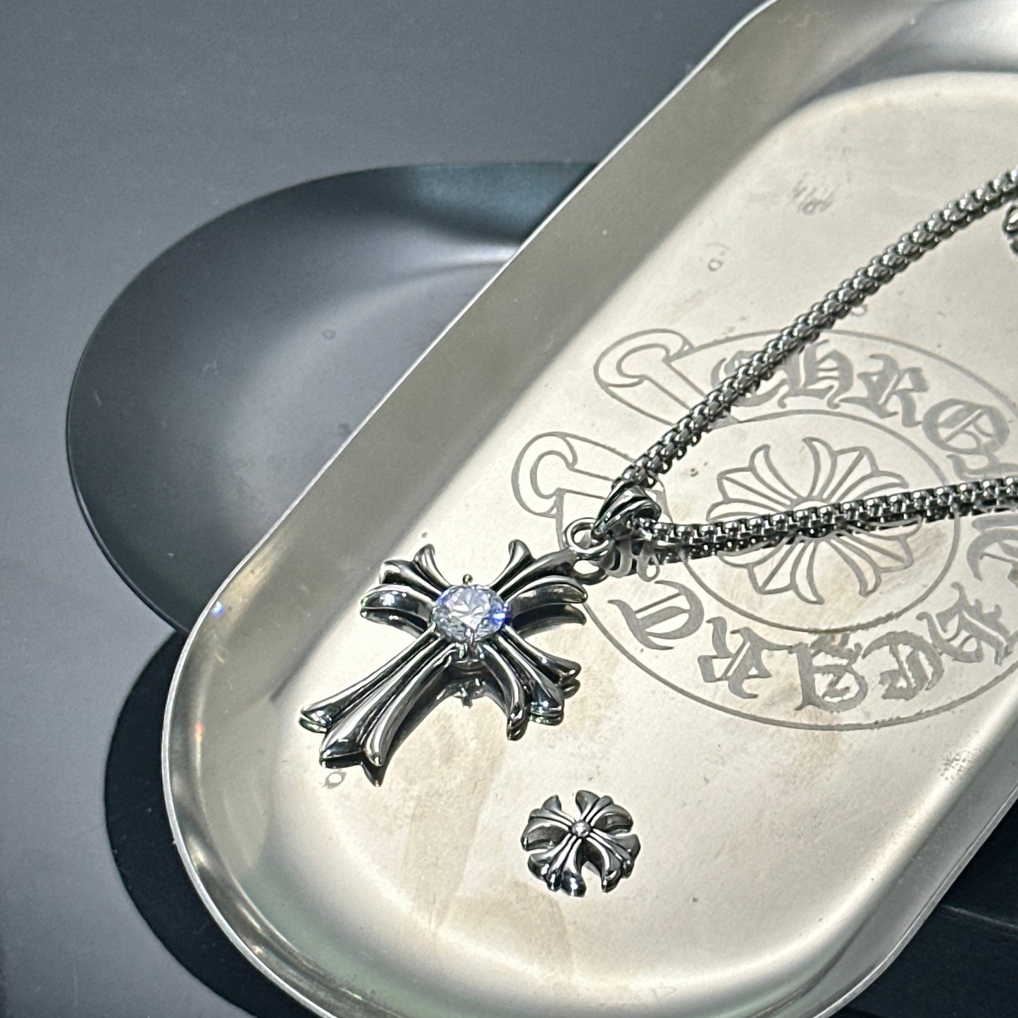 Vintage Oxidized Cross Necklace with Sword, Fleur-de-Lis & Scout Emblem Pendants | Unisex Classic Style, 65cm Chain（GS-20250912-3）