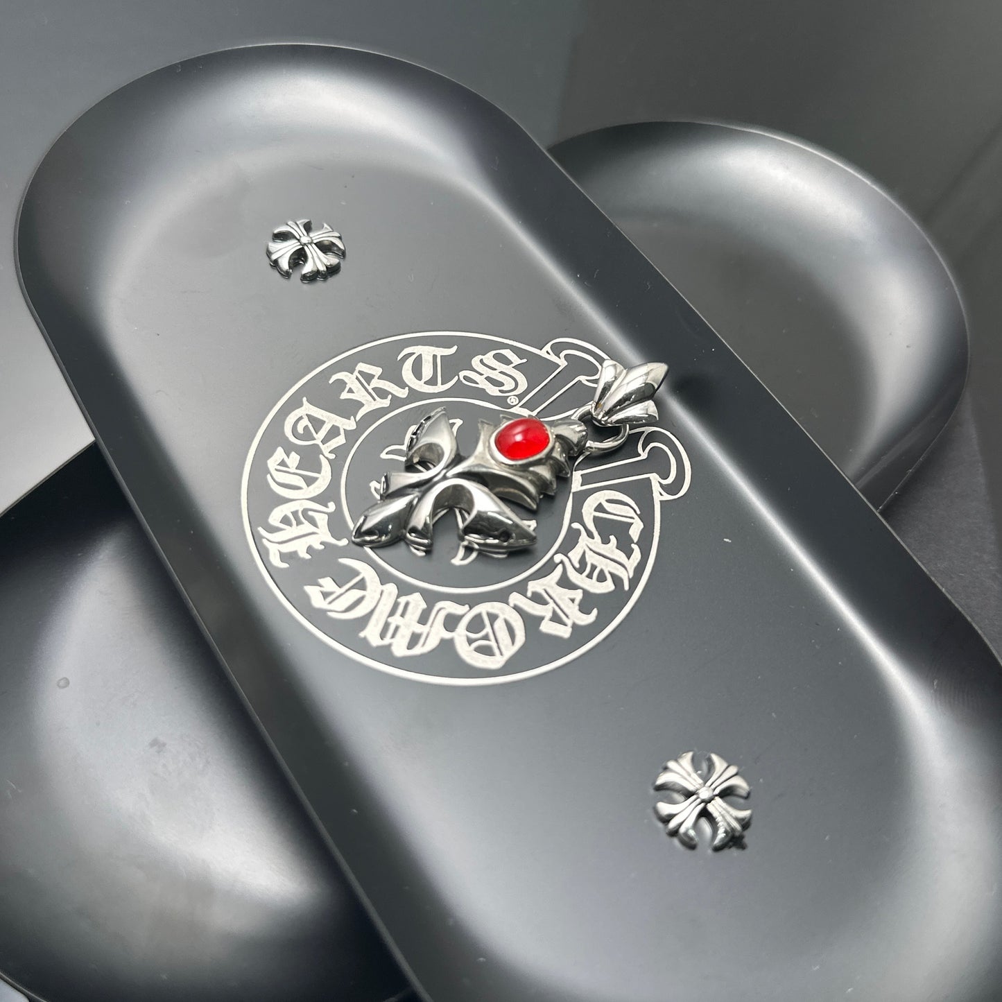 Vintage Cross Pendant Necklace with Red Gem | 316 Stainless Steel Punk Style, 65cm Chain（GS-20250912-7）