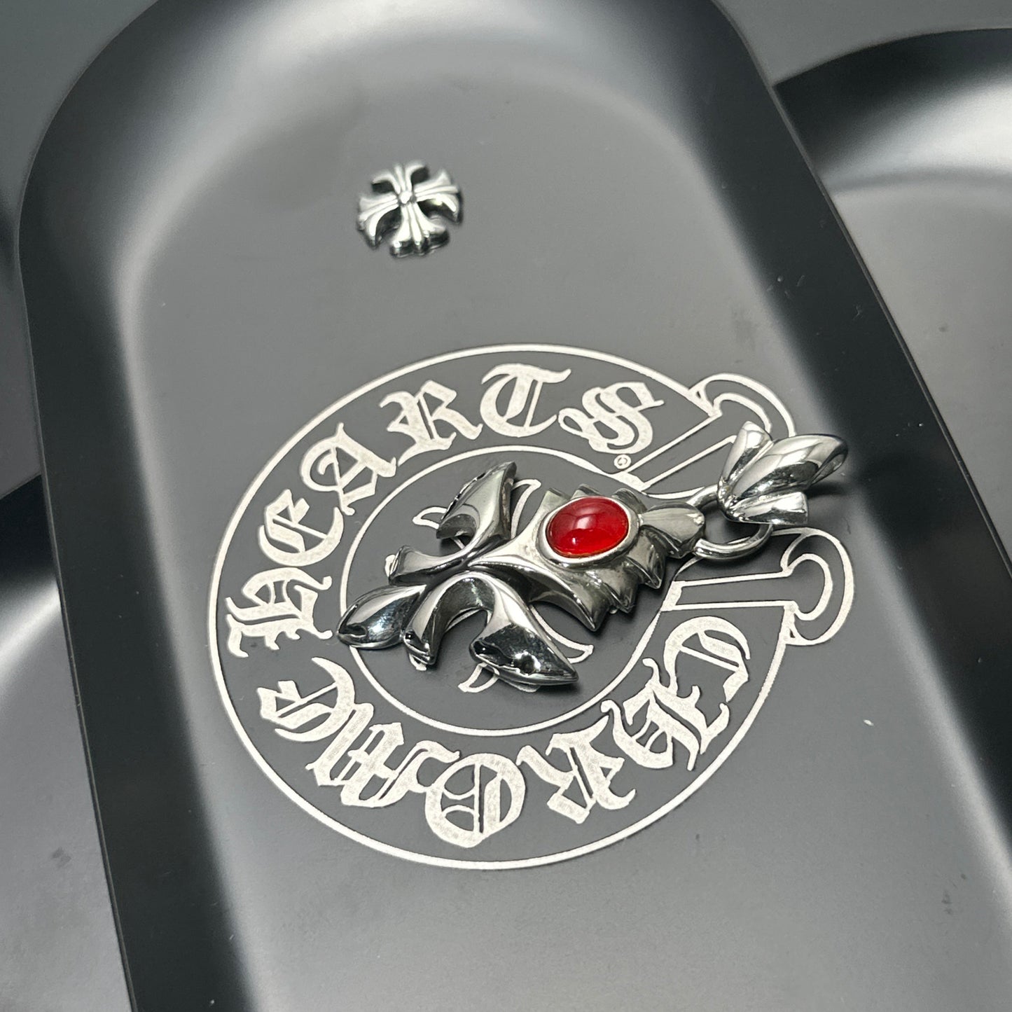 Vintage Cross Pendant Necklace with Red Gem | 316 Stainless Steel Punk Style, 65cm Chain（GS-20250912-7）