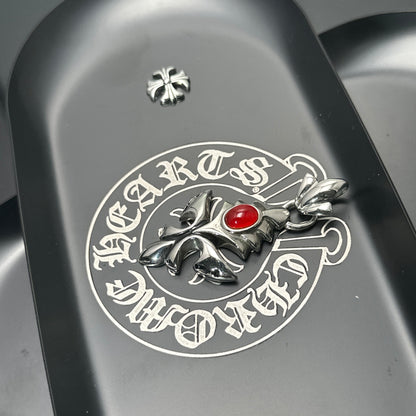 Vintage Cross Pendant Necklace with Red Gem | 316 Stainless Steel Punk Style, 65cm Chain（GS-20250912-7）