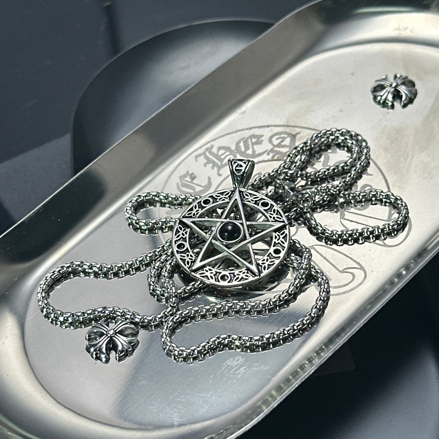 Fashion European-Style Black Gem Star Pendant Necklace | 65cm Chain（GS-20250912-6）