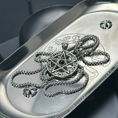 Fashion European-Style Black Gem Star Pendant Necklace | 65cm Chain（GS-20250912-6）