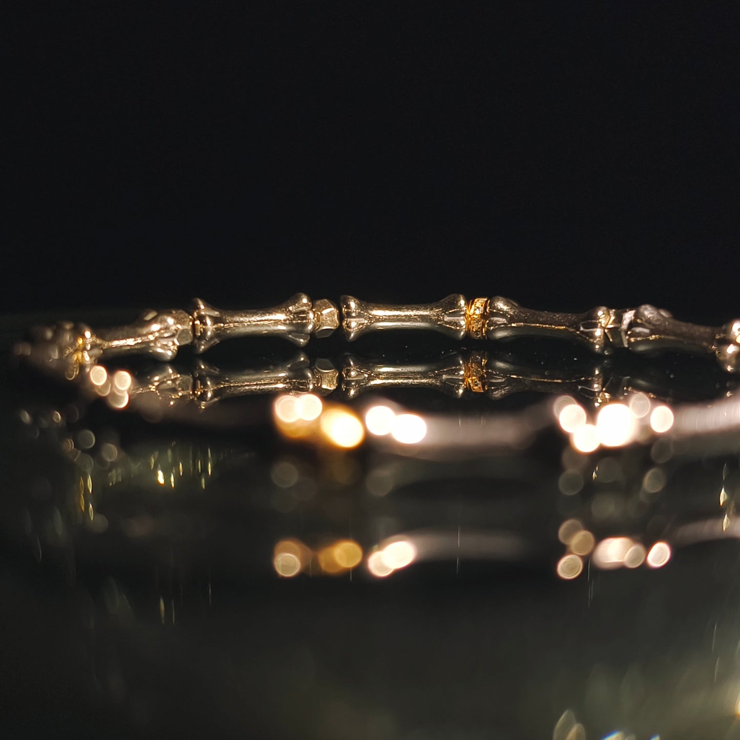 Integrity - Platinum-Plated Silver Bone with Gold-Plated Bead Bracelet (IN-250308-A)