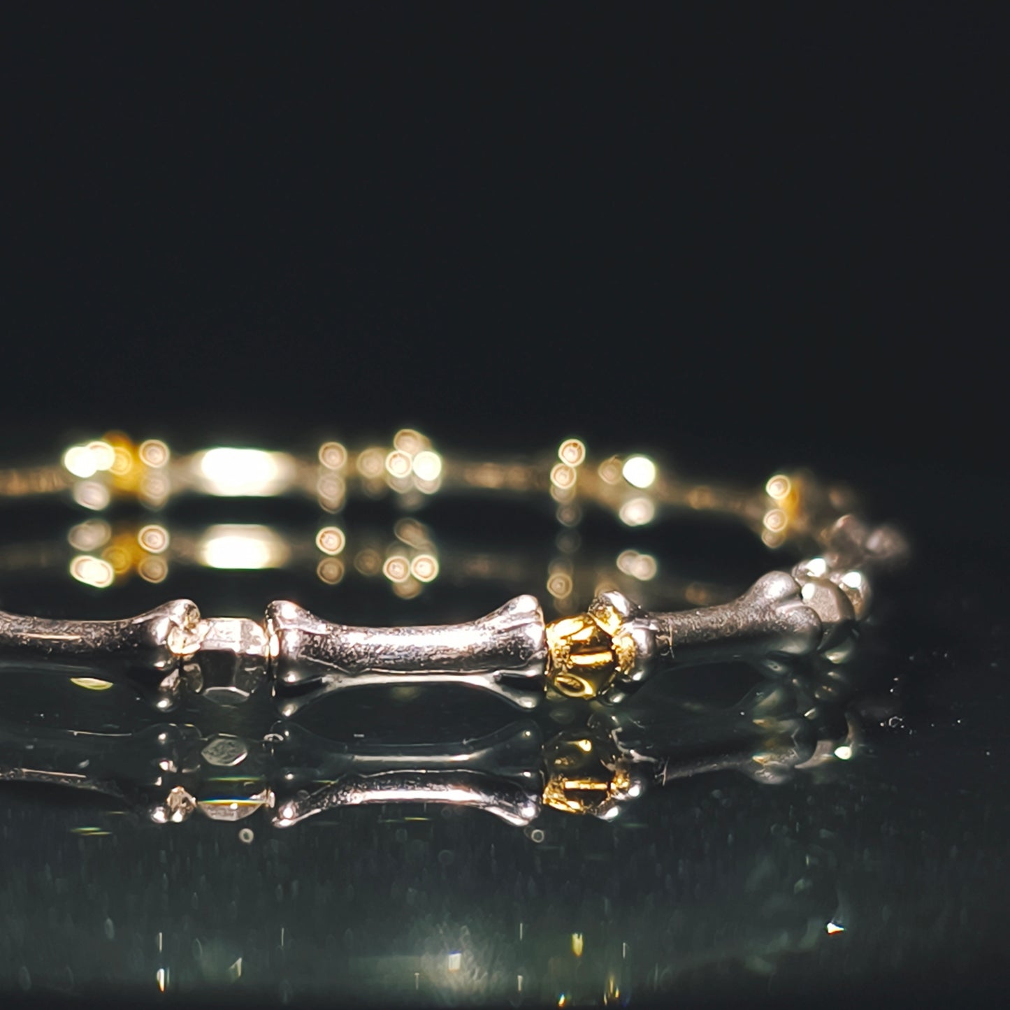 Integrity - Platinum-Plated Silver Bone with Gold-Plated Bead Bracelet (IN-250308-A)