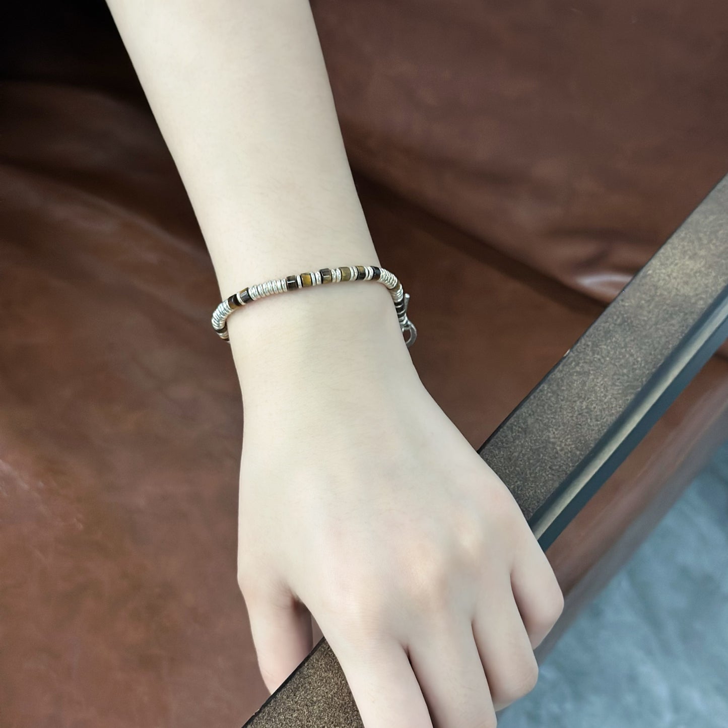 Golden Gaze: Yellow Tiger's Eye Sterling Silver Bracelet（YS-20251111-10）