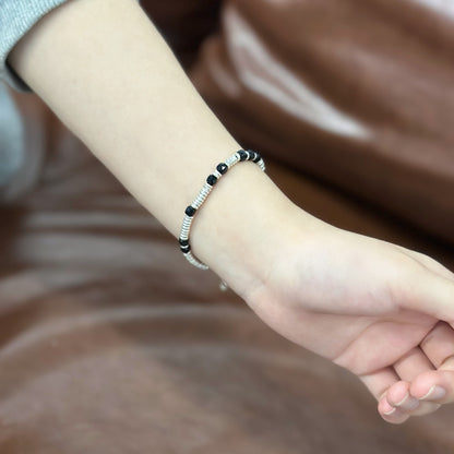 Onyx Shield: Sterling Silver Ringed Bracelet（YS-20251111-9）