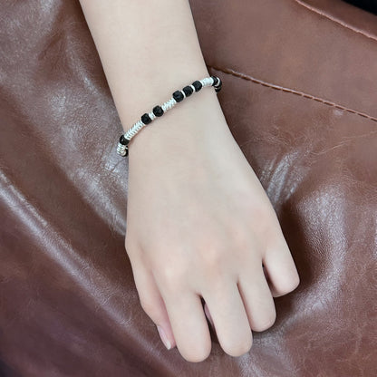 Onyx Shield: Sterling Silver Ringed Bracelet（YS-20251111-9）