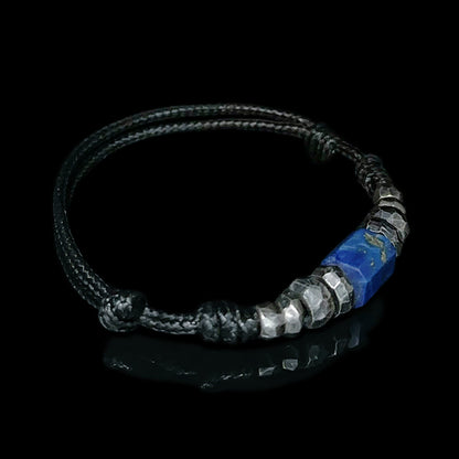 Lapis Awakening: Hammered Sterling Silver Wrap Bracelet（YS-20251111-5）