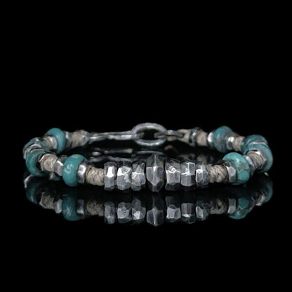 Ocean Whisper: Turquoise Hammered Sterling Silver Bracelet（YS-20251111-11）