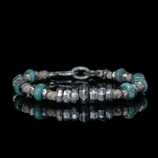 Ocean Whisper: Turquoise Hammered Sterling Silver Bracelet（YS-20251111-11）