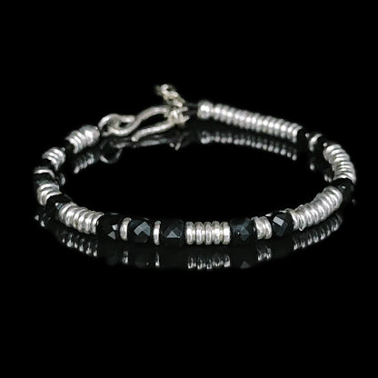 Onyx Shield: Sterling Silver Ringed Bracelet（YS-20251111-9）