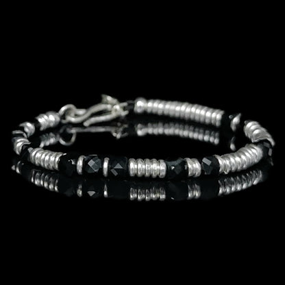 Onyx Shield: Sterling Silver Ringed Bracelet（YS-20251111-9）