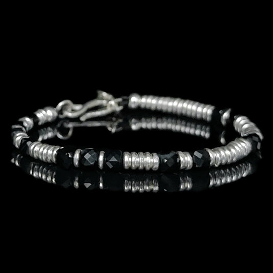 Onyx Shield: Sterling Silver Ringed Bracelet（YS-20251111-9）