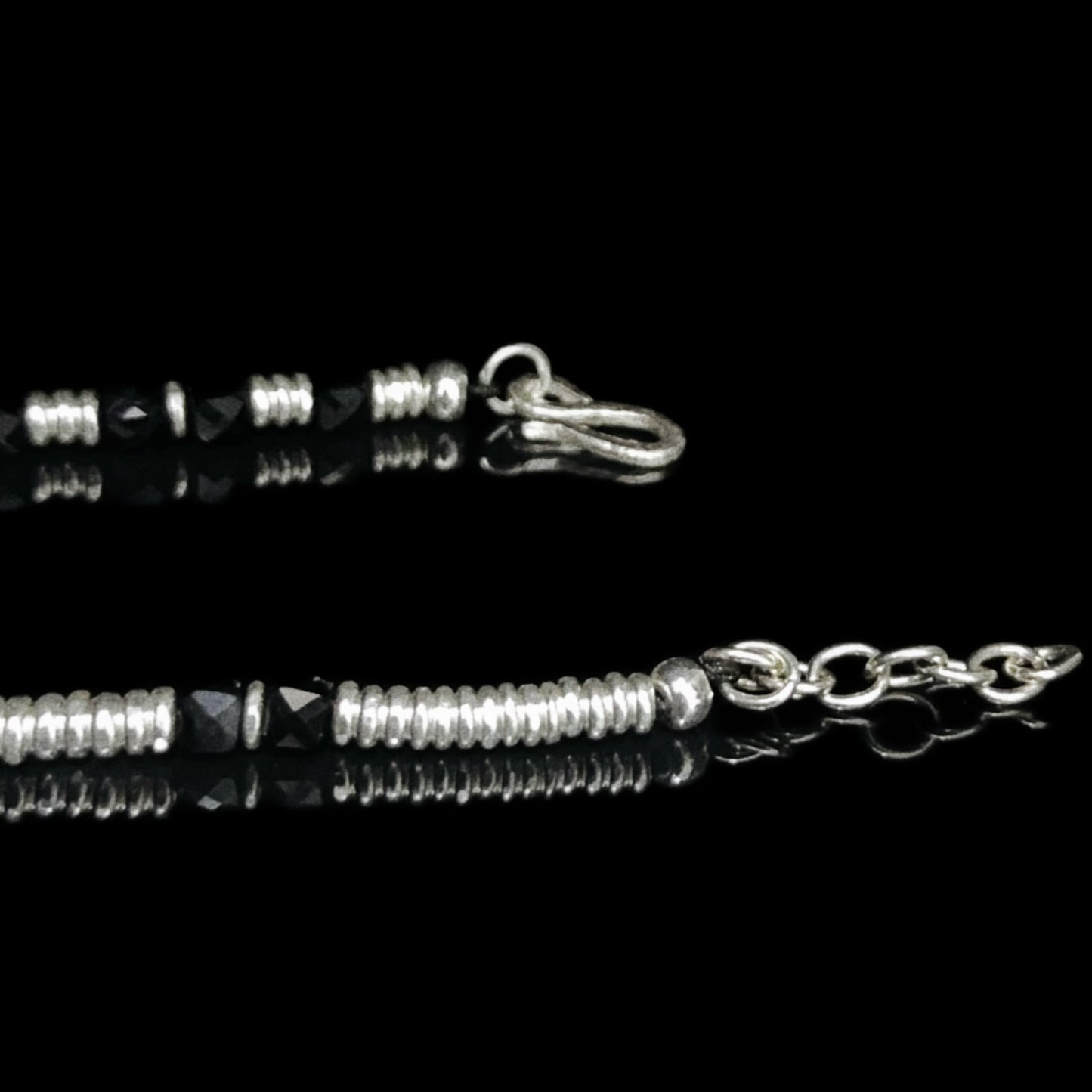 Onyx Shield: Sterling Silver Ringed Bracelet（YS-20251111-9）