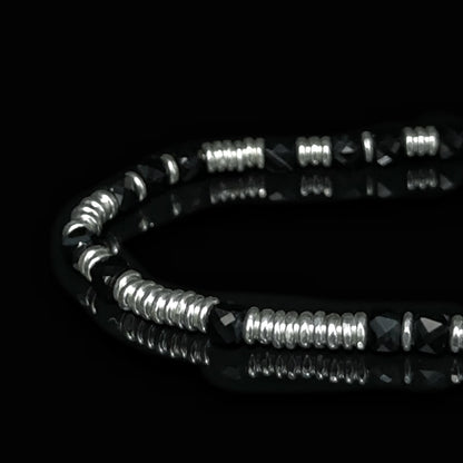 Onyx Shield: Sterling Silver Ringed Bracelet（YS-20251111-9）