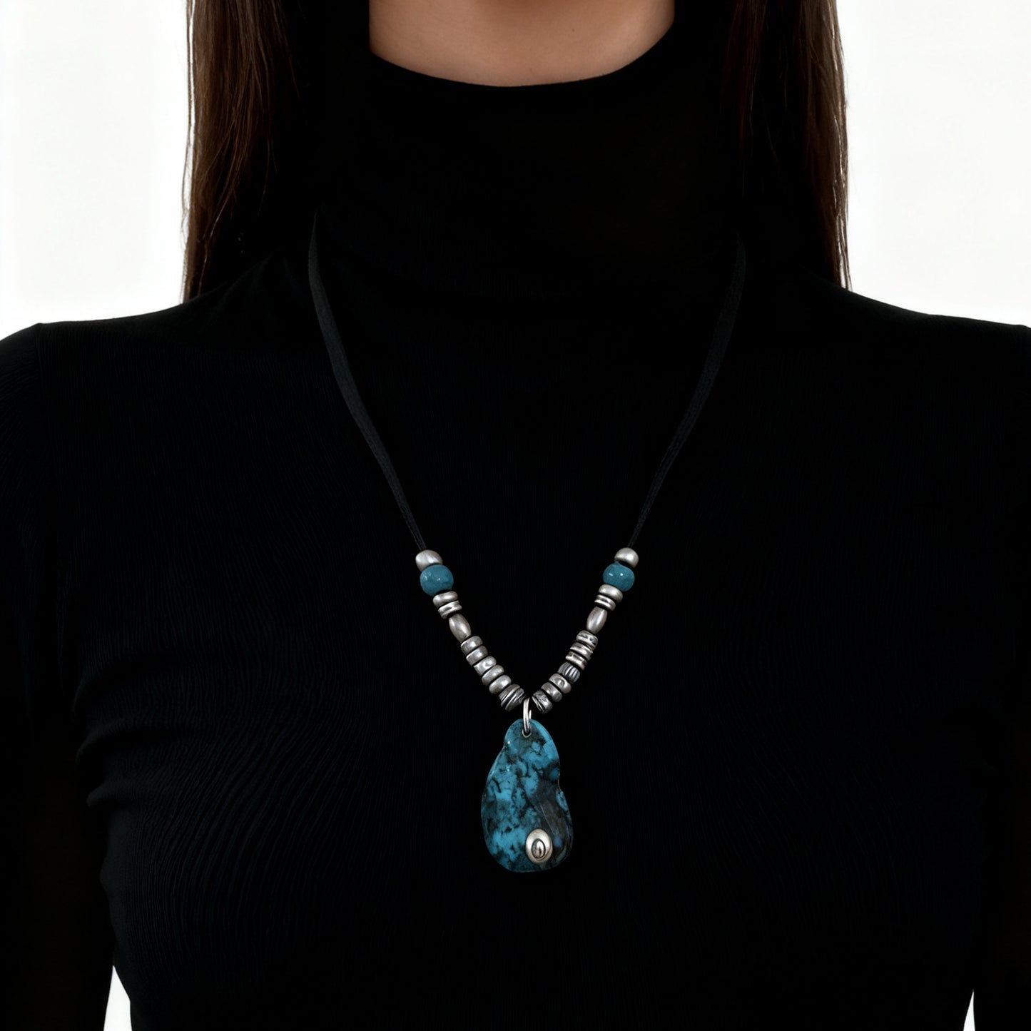 Ocean Shard Turquoise Sterling Silver Necklace（YS-20251111-16）