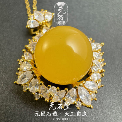 925 Sterling Silver Luxurious Plated Premium Exquisite Yellow Amber Pendant