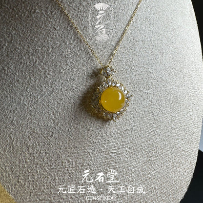 925 Sterling Silver Luxurious Plated Premium Exquisite Yellow Amber Pendant