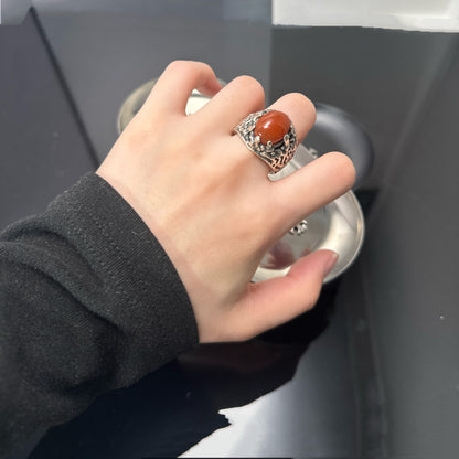 925 Sterling Silver Vintage Inlaid Ring | Trendy Hong Kong Punk Style, Unisex Fashion（YS-20250926-8）