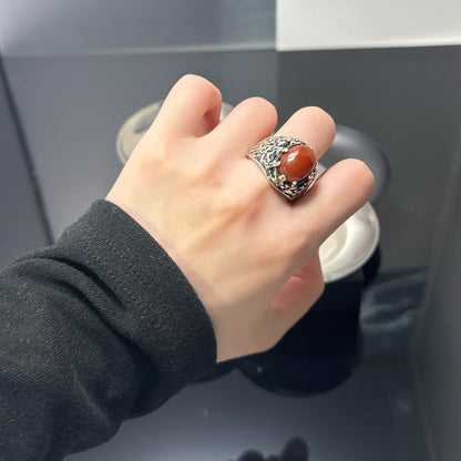 925 Sterling Silver Vintage Inlaid Ring | Trendy Hong Kong Punk Style, Unisex Fashion（YS-20250926-8）