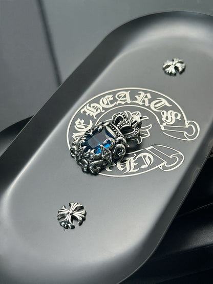 Vintage Crown Sapphire 316 Stainless Steel Pendant Necklace | Unisex Punk Fashion, 65cm Chain（GS-20250912-5）