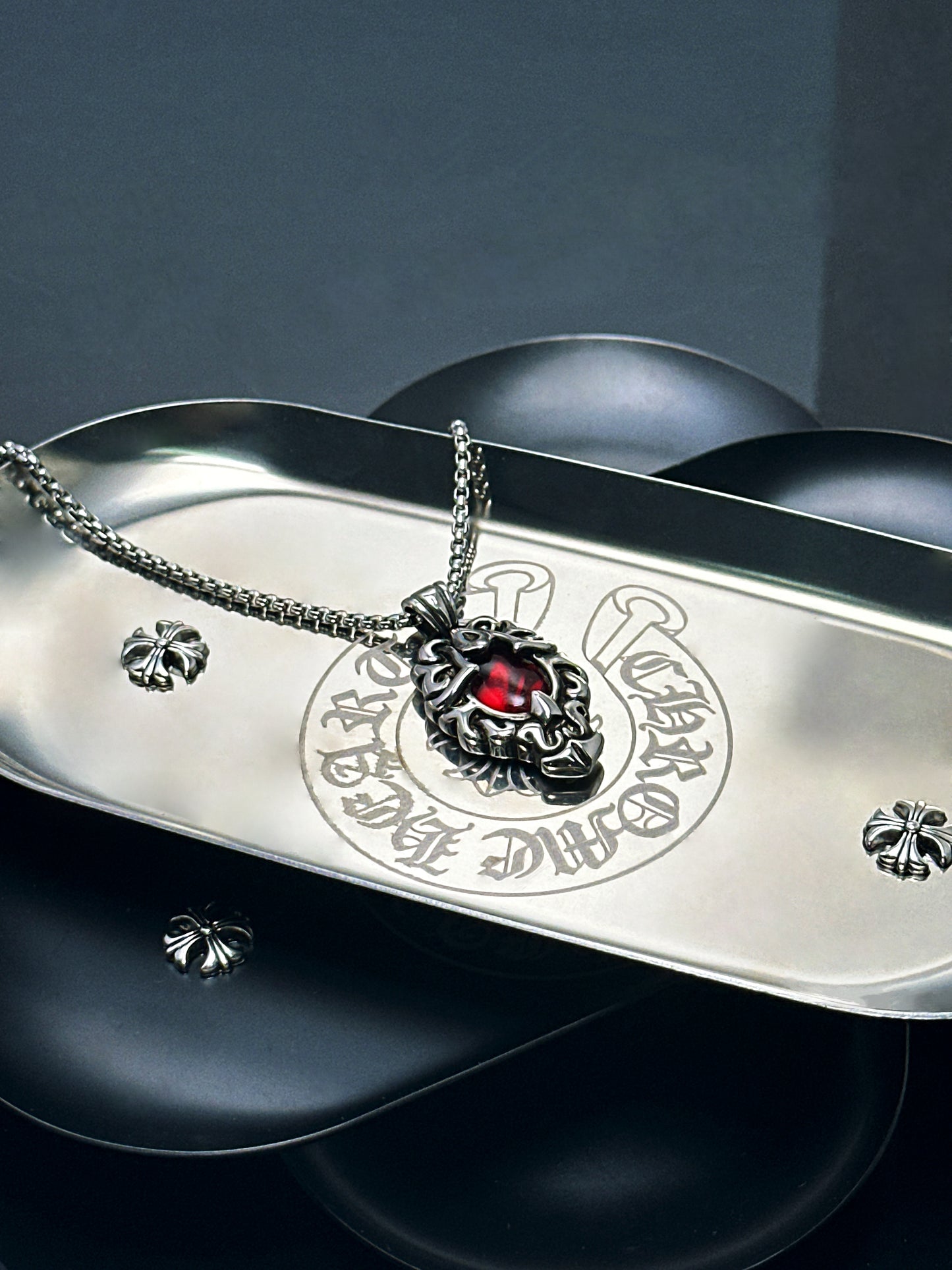 Vintage Black & Red 316 Stainless Steel Pendant Necklace | Unisex Punk Fashion, 65cm Chain（GS-20250912-4）