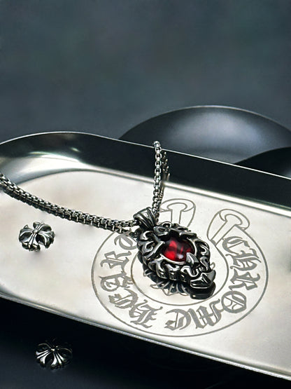 Vintage Black & Red 316 Stainless Steel Pendant Necklace | Unisex Punk Fashion, 65cm Chain（GS-20250912-4）
