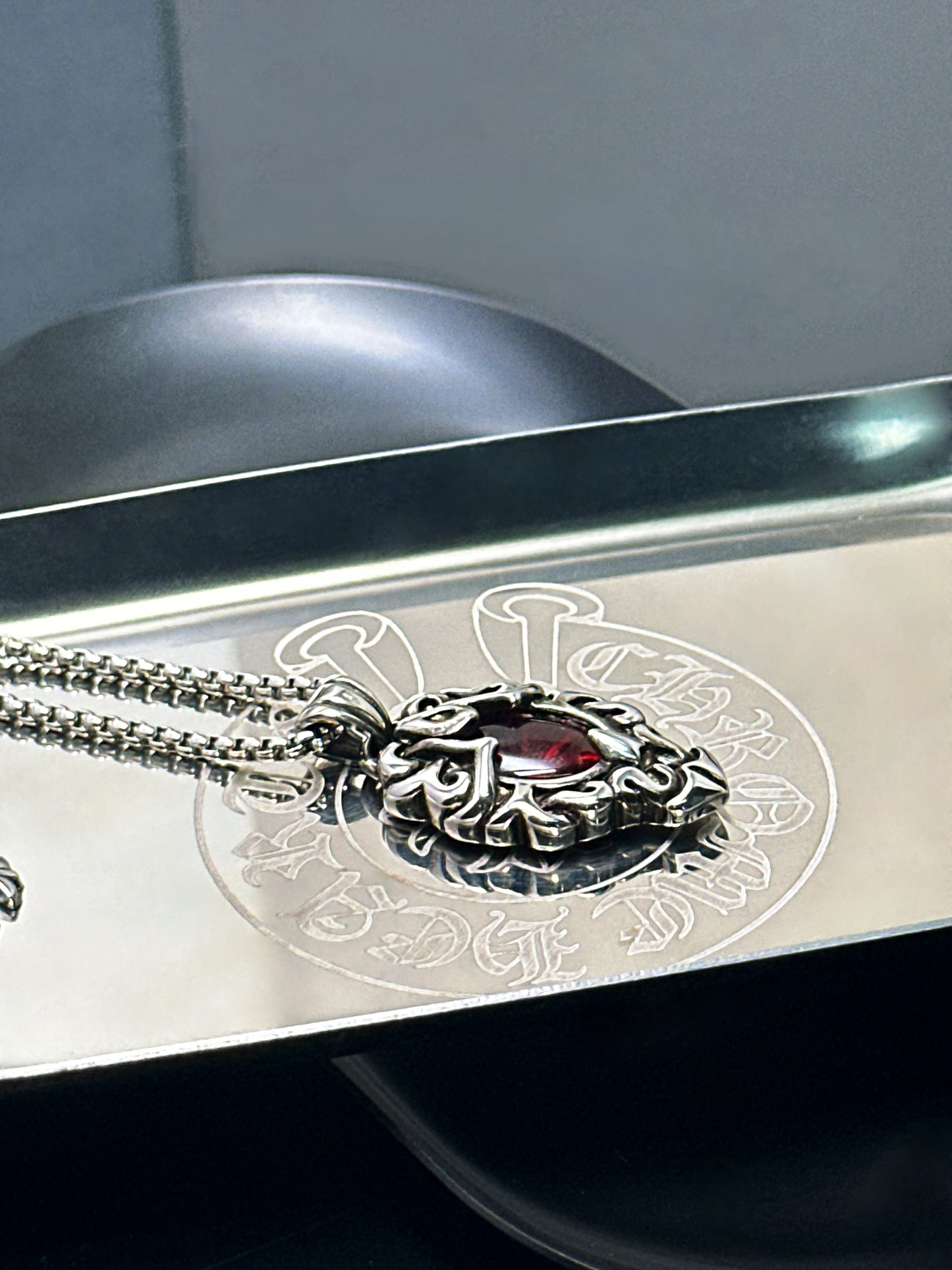 Vintage Black & Red 316 Stainless Steel Pendant Necklace | Unisex Punk Fashion, 65cm Chain（GS-20250912-4）