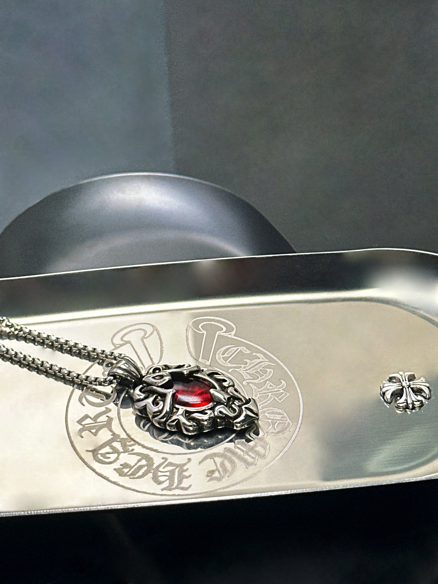 Vintage Black & Red 316 Stainless Steel Pendant Necklace | Unisex Punk Fashion, 65cm Chain（GS-20250912-4）