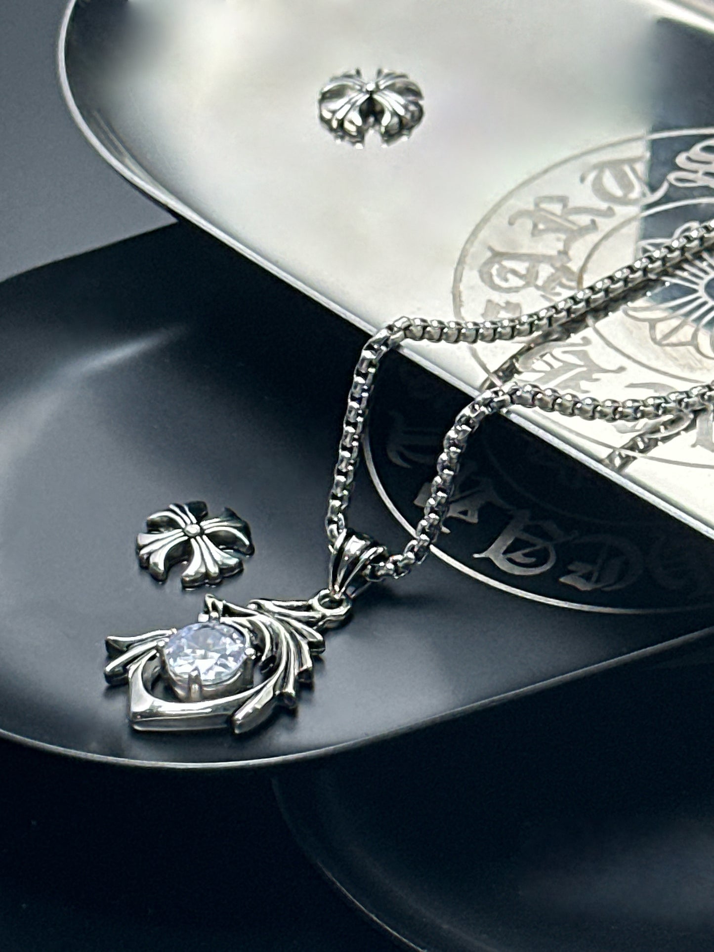 Street Style 316 Stainless Steel Dragon Pendant with Crystal Accents | 65cm Chain（GS-20250912-10）