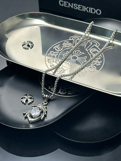 Street Style 316 Stainless Steel Dragon Pendant with Crystal Accents | 65cm Chain（GS-20250912-10）